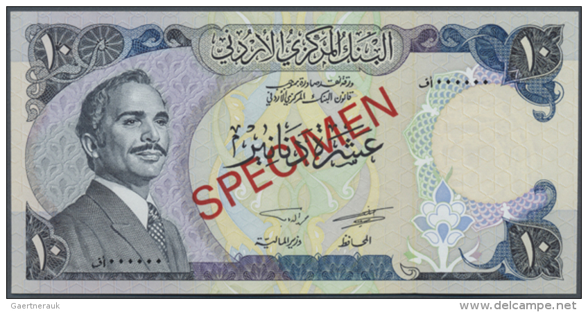 Jordan: 10 Dinars ND(1975-92) SPECIMEN, P.20bs In Perfect UNC Condition. Hard To Find Specimen Note From Jordan (R) - Jordanië