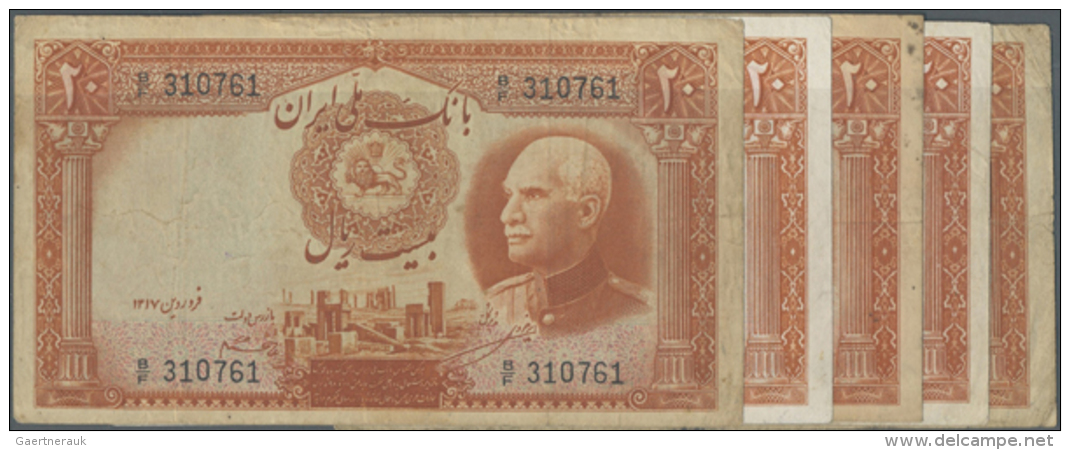 Iran: Set Of 5 Notes 20 Riyals ND P. 34Aa, All In Nearly The Same Condition With Folds, But No Larger Damages, One... - Iran