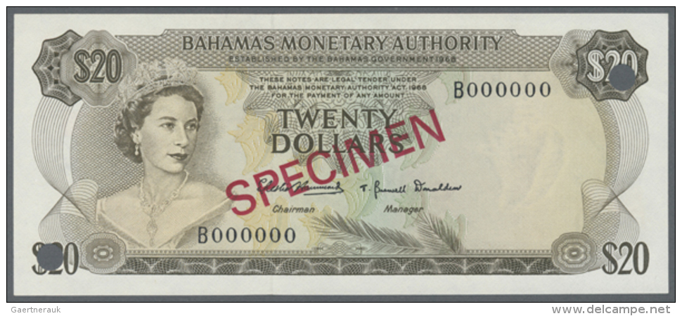 Bahamas: Collectors Set Of 7 Different SPECIMEN Banknotes Containing 1/2 Dollar, 1 Dollar, 3 Dollars, 5 Dollars, 10... - Bahama's