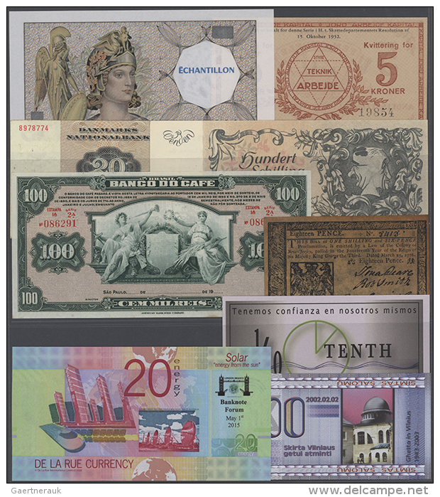 Various Countries: Nice Mixture With 102 Banknotes, Advertising Notes And Fantasy Prints From Lithuania, France,... - Andere & Zonder Classificatie