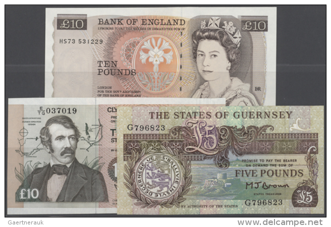 Small Set Of 3 Banknotes Containing Guernsey 5 Pounds ND(1991-95) P. 53a, Scotland Clydesdale Bank 10 Pounds 1993... - Andere & Zonder Classificatie