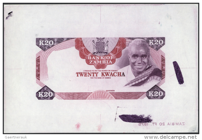 Zambia: 20 Kwacha ND(1974) Uniface PROOF P. 18p. This Proof Is A Security Designers Proof Which Was Not Printed On... - Zambia