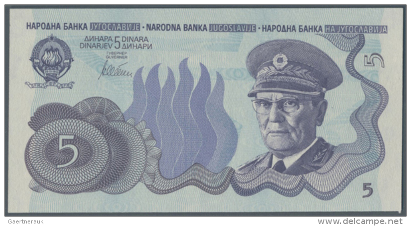 Yugoslavia: 5 Dinars ND(1978) Not Issued Banknote, First Time Seen In Blue Color, Unique As PMG Graded In Great... - Joegoslavië