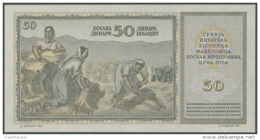 Yugoslavia: 50 Dinars ND(1949-51) Proof Of Back Side Of Unissued Banknote P. 67Kp. The Proof Of This Rare Note Is... - Joegoslavië