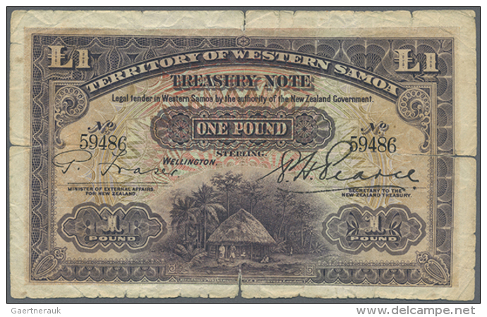 Western Samoa: 1 Pound Without Date Stamp, P. 8, Seldom Seen Note Is Stronger Used Condition With Several Border... - Samoa