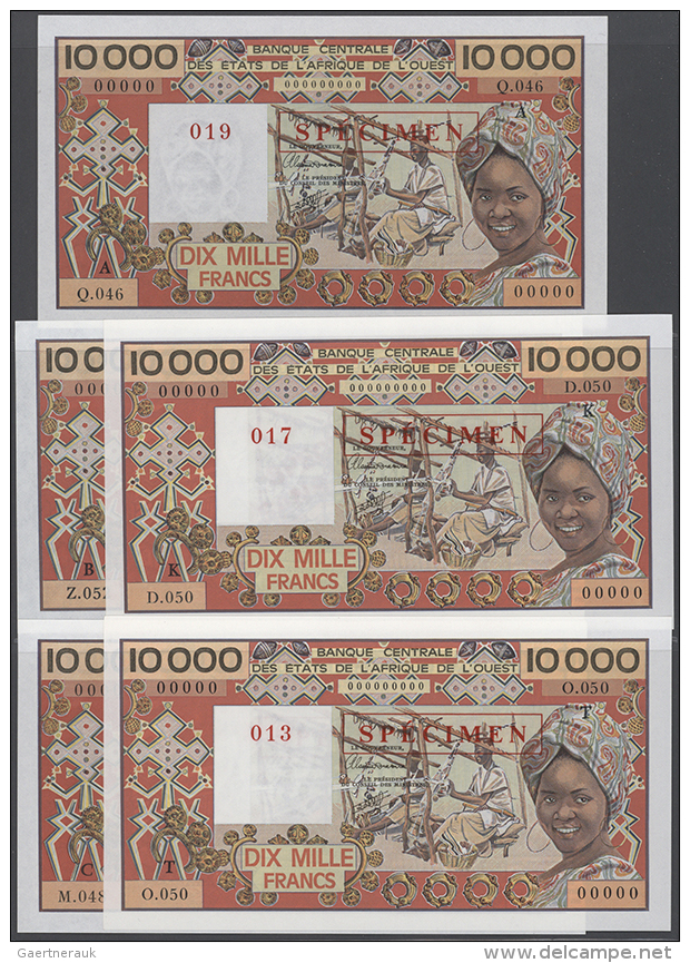 West African States: Set Of 5 Different SPECIMEN Notes 10.000 Francs ND With Issues For Ivory Coast (A), Benin (B),... - West-Afrikaanse Staten