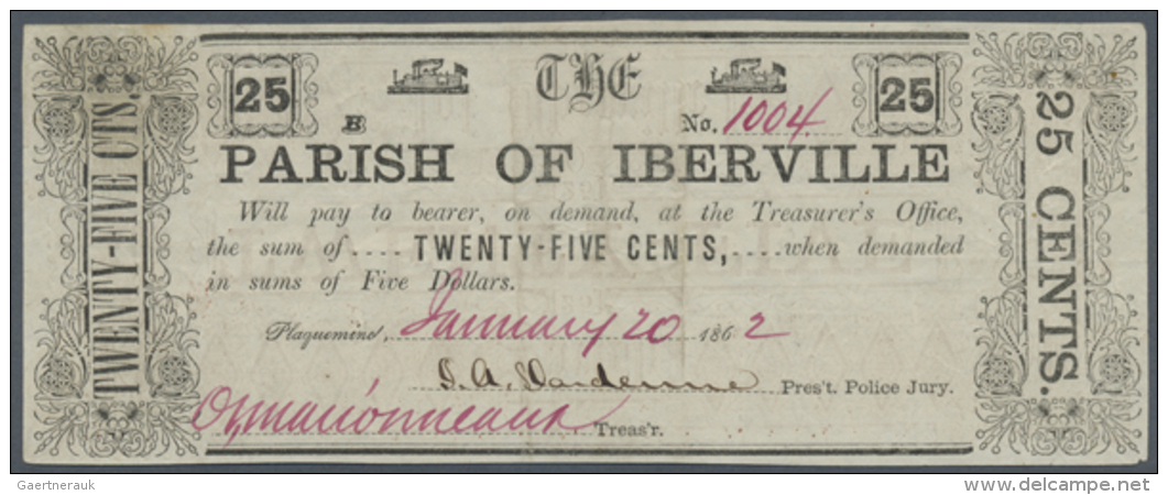 USA: Parish Of Iberville - Louisiana, 25 Cents 1862, P.NL, Several Small Folds And Minor Stains. Very Hard To Get... - Andere & Zonder Classificatie