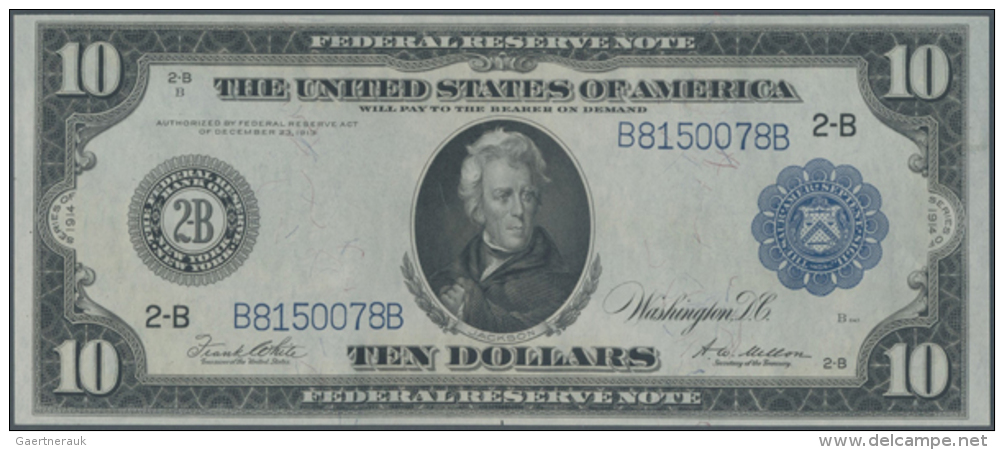 USA: 10 Dollars 1914 Federal Reserve Note New York P. 360bB, Fr#911a. This Note Is In Very Exceptional, High Value,... - Andere & Zonder Classificatie