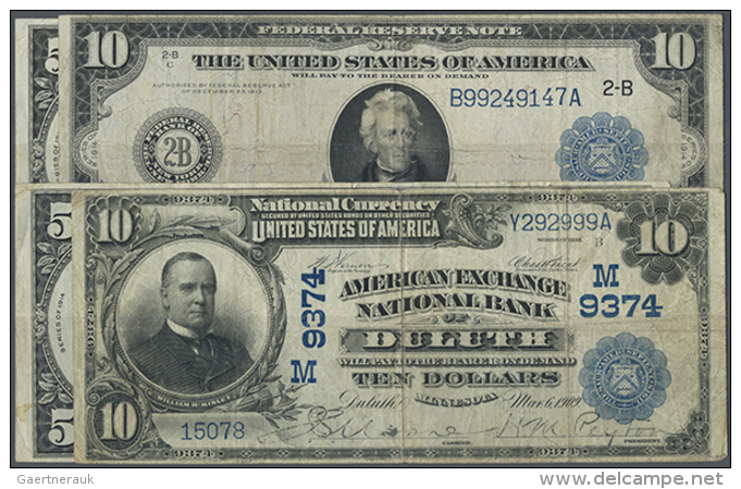 USA: Set With 4 Banknotes 2 X 5 Dollars And 10 Dollars 1914, P.359b, 360b And 10 Dollars National Currency 1909,... - Andere & Zonder Classificatie