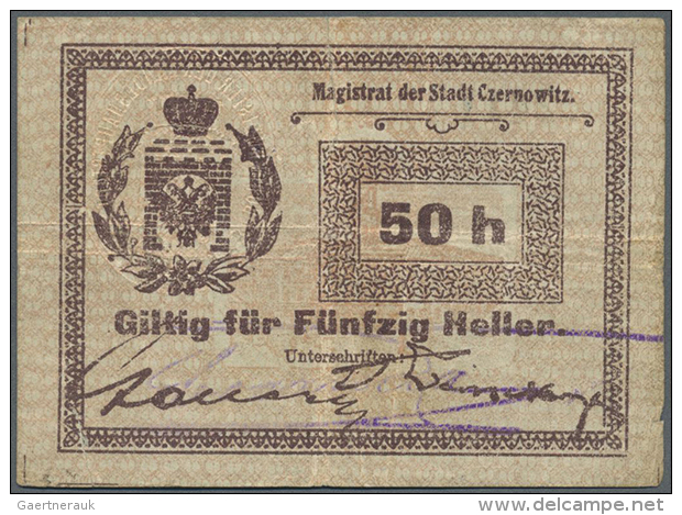 Ukraine: Magistrat Der Stadt Czernovitz, 50 Heller ND(1914) K.14.1.2, Used With Several Horizontal And Vertical... - Oekraïne