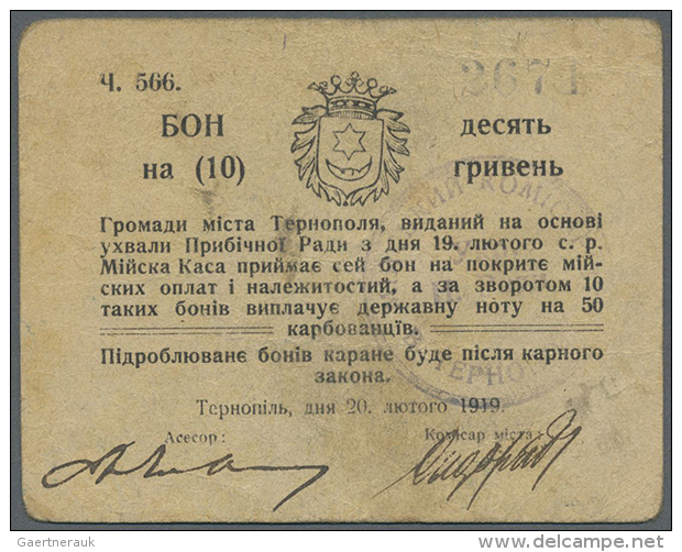 Ukraine: Community Of City Of Ternopil (Ð“Ñ€Ð¾Ð¼Ð°Ð´Ð¸  Ð¼iÑÑ‚Ð°  Ð¢ÐµÑ€Ð½Ð¾Ð¿Ð¾Ð»Ñ), 10 Hriven 1919 K.5.79.2,... - Oekraïne