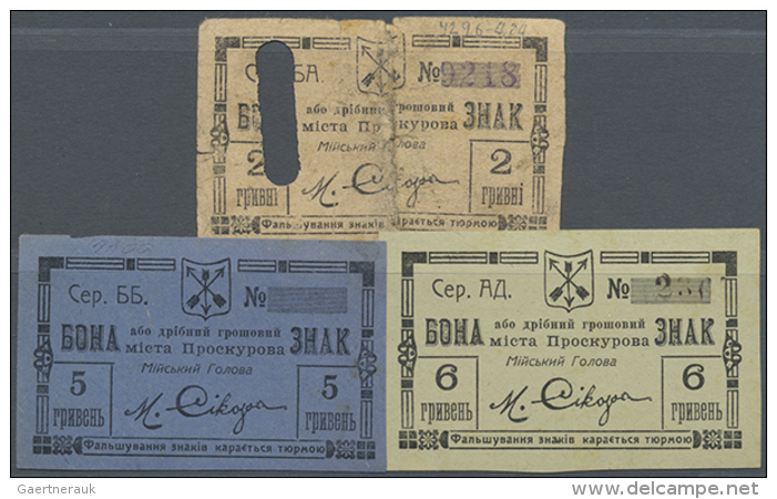 Ukraine: Proskurivsky Miysky Bank (ÐŸÑ€Ð¾ÑÐºÑƒÑ€iÐ²ÑÑŒÐºÐ¸Ð¹  ÐœiÐ¹ÑÑŒÐºÐ¸Ð¹  Ð‘Ð°Ð½Ðº), Set Of 3 Notes... - Oekraïne