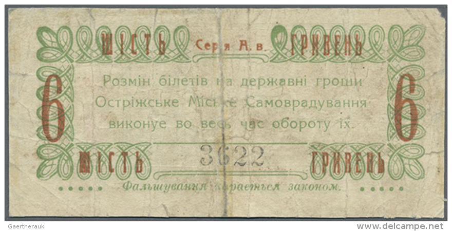 Ukraine: Ostrizhske Municipality (ÐžÑÑ‚Ñ€iÐ¶ÑÑŒÐºÐµ  ÐœiÑÐºÐµ  Ð¡Ð°Ð¼Ð¾Ð²Ñ€Ð°Ð´ÑƒÐ²Ð°Ð½Ð½Ñ), 6 Hriven 1919... - Oekraïne