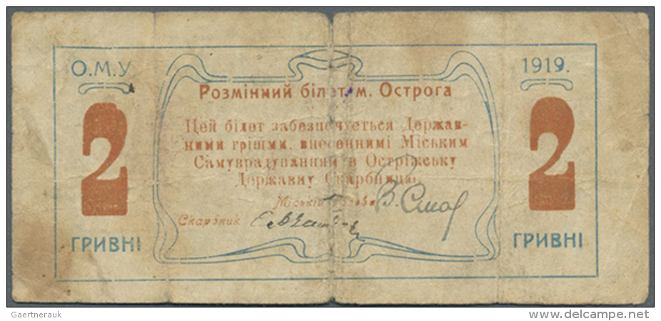 Ukraine: Ostrizhske Municipality (ÐžÑÑ‚Ñ€iÐ¶ÑÑŒÐºÐµ  ÐœiÑÐºÐµ  Ð¡Ð°Ð¼Ð¾Ð²Ñ€Ð°Ð´ÑƒÐ²Ð°Ð½Ð½Ñ), 2 Hrivni 1919... - Oekraïne