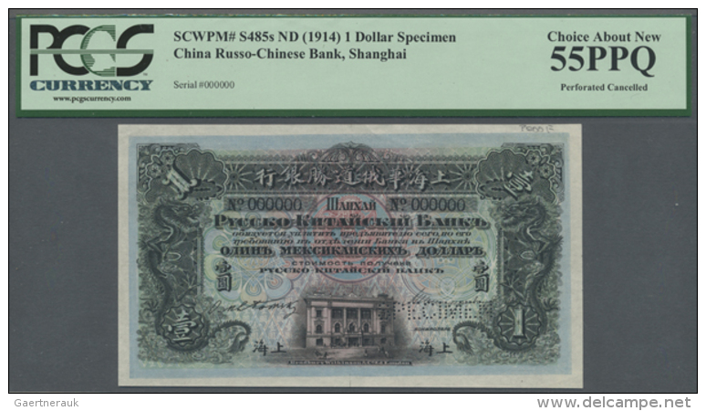 China: Russo-Chinese Bank, Shanghai Branch, 1 Mexican Dollar ND(1914) SPECIMEN, P.S541s, Highly Rare Note In... - China