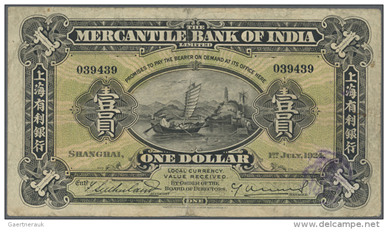 China: The Mercantile Bank Of India Ltd. 1 Dollar 1924 P. S446, Used With Folds And Stained Paper, Small Repair At... - China