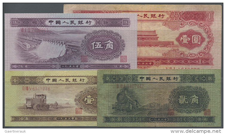 China: Peoples Republic Set Of 4 Notes Containing 1 Jiao 1953 P. 863 (VF), 2 Jiao 1953 P. 864 (F), 5 Jiao 1953 P.... - China