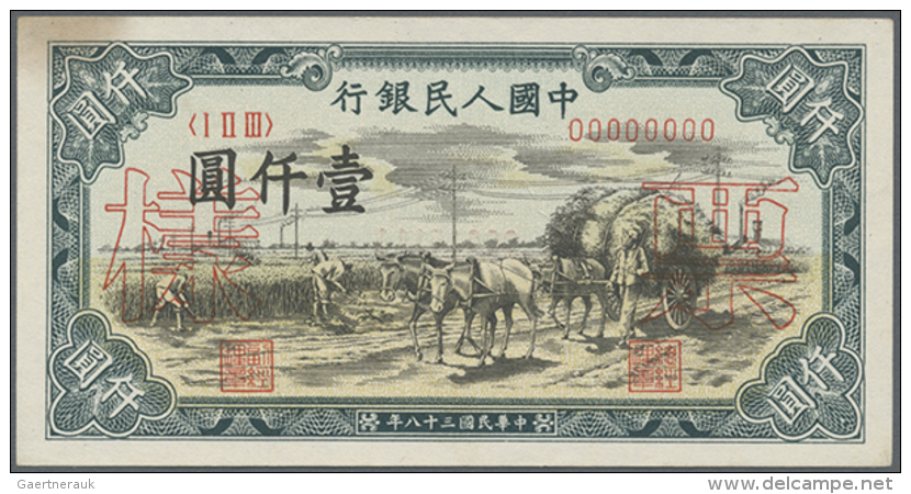 China: 1000 Yuan 1949 Specimen Proofs P. 849s, Front And Back Printed Seperatly Uniface, With Zero Serial Numbers... - China