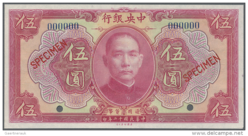 China: The Central Bank Of China 5 Dollars 1923 Specimen P. 174s In Condition: UNC. (D) - China