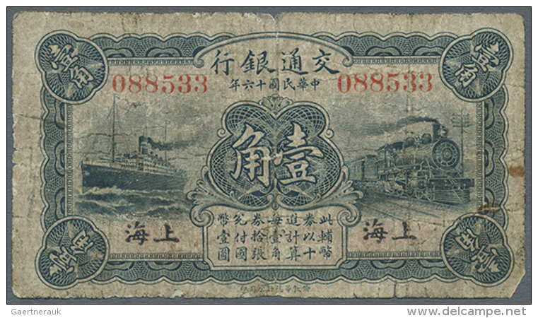 China: Bank Of Communications 10 Cents 1927 Shanghai P. 142 In Condition: VG. (D) - China