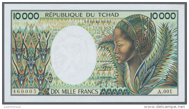 Chad: 10.000 Francs ND P. 12 With Very Low Serial Number For This Note Type, Series A.001 #0000460005, Light Dint... - Chad