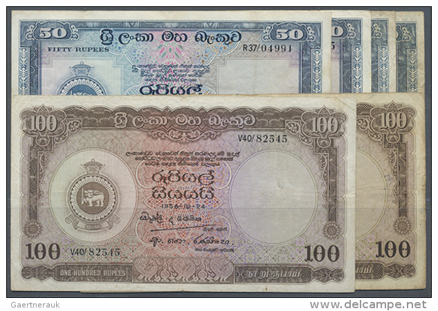 Ceylon: Set With 6 Banknotes Containing 4 Notes 50 Rupees 1956, 1958 April 9th And November 7th And 1959 And 2... - Sri Lanka