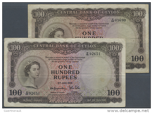 Ceylon: Pair Of 100 Rupees June 3rd 1952 And 100 Rupees October 16th 1954, Both P.53 In Nice Looking Used Condition... - Sri Lanka