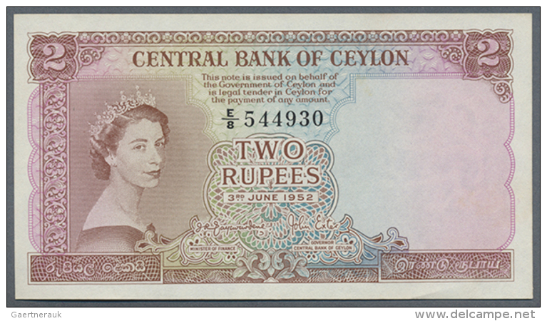 Ceylon: 2 Rupees June 3rd 1952, P.50 In Excellent Condition, Just A Tiny Brownish Stain At Lower Margin On Back.... - Sri Lanka