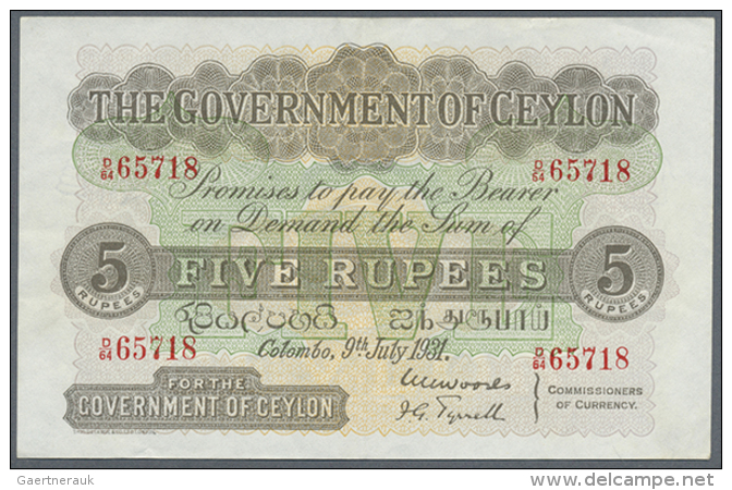 Ceylon: 5 Rupees July 9th 1931, P.23 In Very Nice Condition With Strong Paper And Bright Colors, Just A Few Soft... - Sri Lanka
