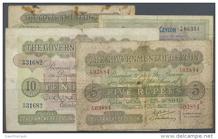 Ceylon: Set With 4 Banknotes Containing 1, 2, 5 And 10 Rupees 1937, P.16c, 21b, 23b, 25b. All 4 Notes In Used/well... - Sri Lanka