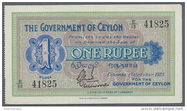 Ceylon: 1 Rupee October 1st 1925, P.16b In Excellent Condition With Vertical And Horizontal Bend, Otherwise Crisp... - Sri Lanka