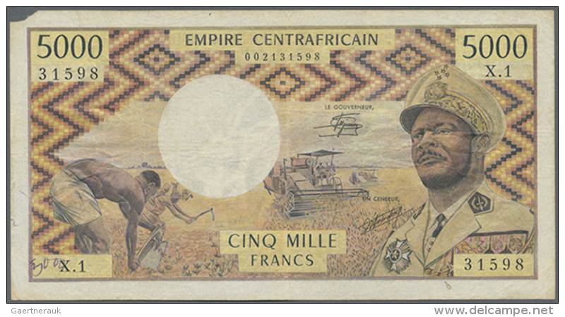 Central African Republic: 5000 Francs ND(1979) P. 7, Used With Folds And A Small Missing Part At Upper Left Corner,... - Central African Republic