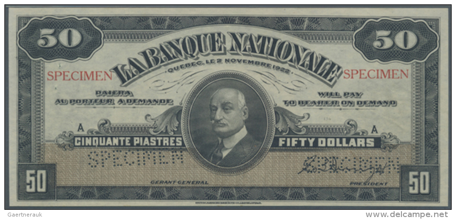 Canada: La Banque Nationale 50 Dollars 1922 SPECIMEN, P.S874s In Excellent Condition, Just Slightly Decentered... - Canada