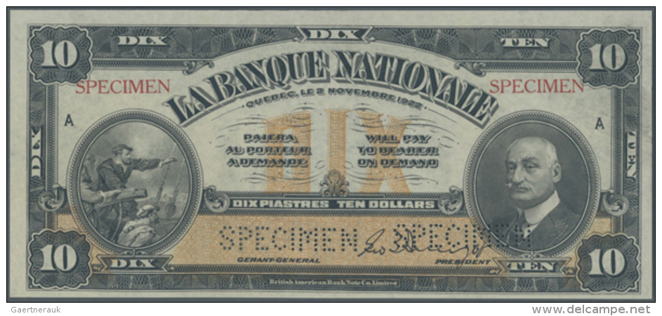 Canada: La Banque Nationale 10 Dollars 1922 SPECIMEN, P.S872s In Fantastic Uncirculated Condition, Just A Small... - Canada