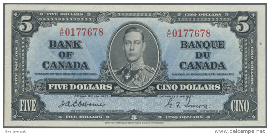 Canada: 5 Dollars 1937 In Excellent Condition, Just A Slightly Horizontal Fold At Center. Condition: XF (D) - Canada