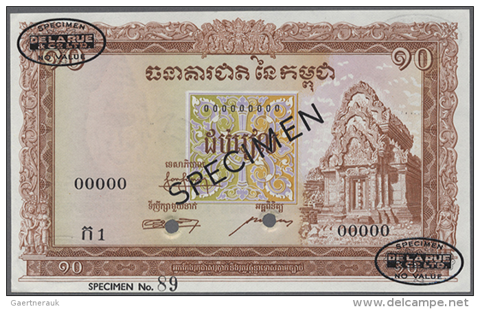 Cambodia: 10 Riels 1955 Specimen P. 3s2, In Condition: UNC. (D) - Cambodja