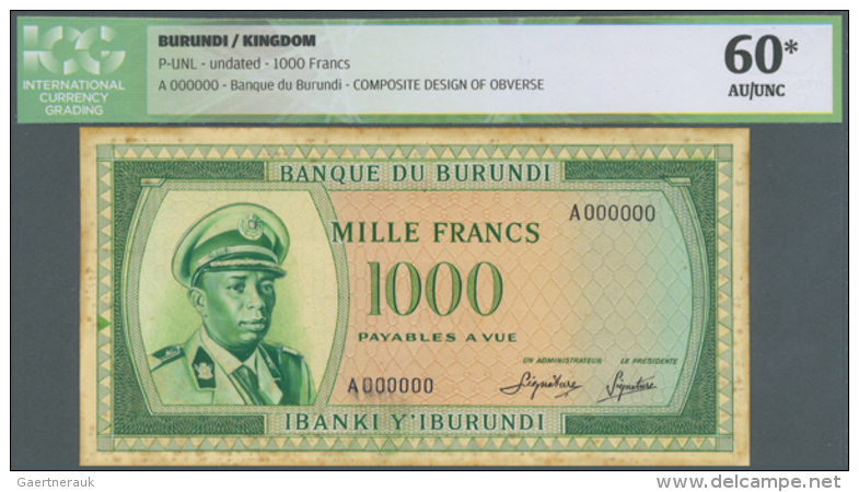 Burundi: 1000 Francs ND Composit Essay P. NL. This Rare Archival Essay, Front And Back Seperatly Printed, Is A... - Burundi