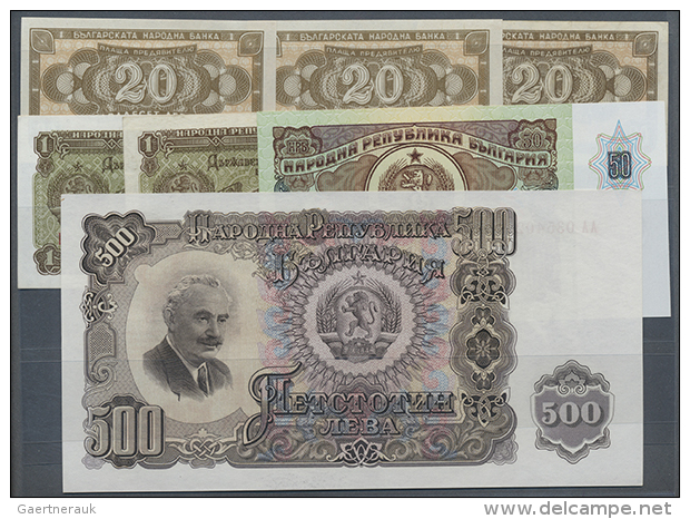 Bulgaria: Set With 7 Banknotes 1950 - 1990, Containing 3 X 20 Leva 1950, 2 X 1 Lev 1951, 500 Leva 1951 And 50 Leva... - Bulgaria