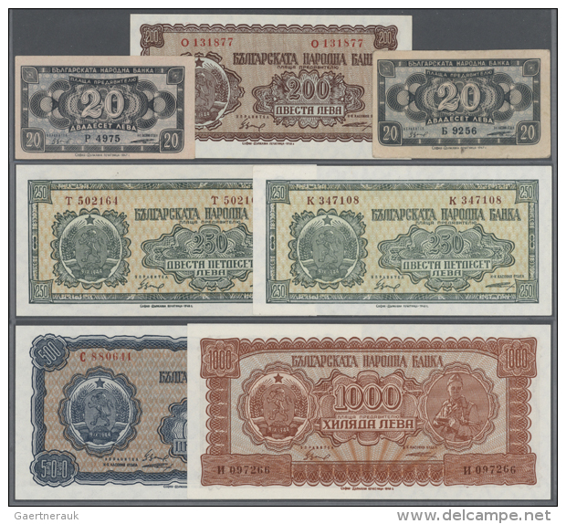 Bulgaria: Very Interesting Set With 7 Banknotes Series 1947/48 Containing 2 X 20 Leva 1947 In Fine And UNC, 200... - Bulgaria