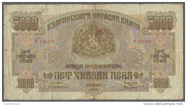 Bulgaria: 5000 Leva 1945 P. 73, Used With Folds And Stainings, Border Tears But No Holes, Still Nice Collectable... - Bulgarije