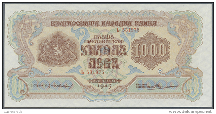 Bulgaria: 1000 Leva 1945, P.72, Very Nice Looking Note With Bright Colors And In Excellent Condition, Just A... - Bulgaria