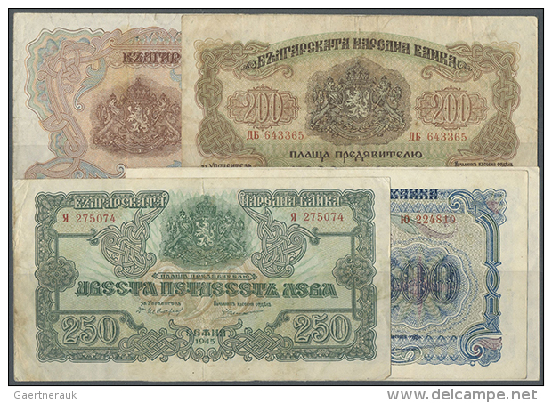 Bulgaria: Set Of 5 Notes Containing 200 Leva 1945 P. 69 (F), 250 Leva 1945 P. 70 (F To F+), 2x 500 Leva 1945 P. 71... - Bulgaria