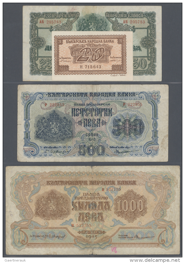 Bulgaria: Set With 4 Banknotes Series 1944/45 With 20 Leva 1944, 250, 500 And 1000 Leva 1945, P.68, 70, 71, 72. 20... - Bulgarije