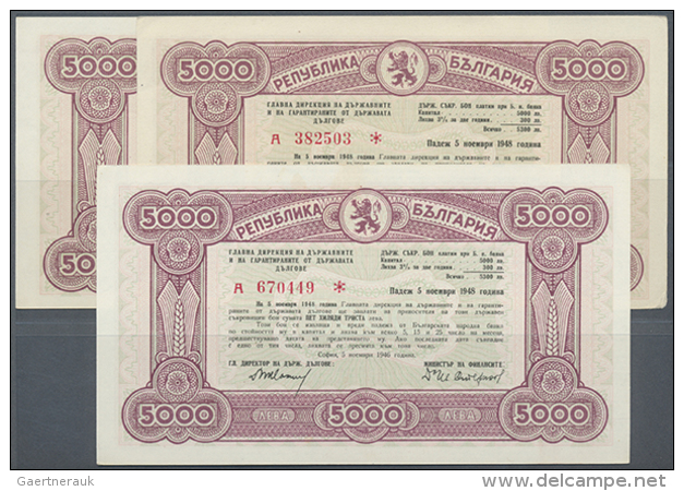 Bulgaria: Very Nice Set With 3 X 5000 Leva 1946, P.67R In Excellent Condition Without Folds With Very Strong Paper,... - Bulgarije