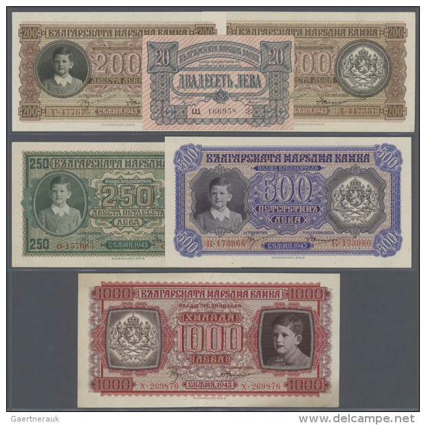 Bulgaria: Very Interesting Set With 6 Banknotes Series 1943 Containing 20, 2 X 200, 250, 500 And 1000 Leva 1943,... - Bulgaria