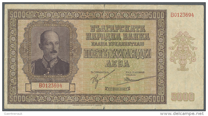 Bulgaria: 5000 Leva 1942 P. 62, Used With Stronger Center Fold, Handling And Creases In Paper But No Holes, Strill... - Bulgarije