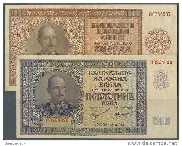 Bulgaria: Set Of 2 Notes Containing 500 And 1000 Leva 1942 P. 60, 61, The 500 Leva Note Was Never Folded (aUNC) And... - Bulgaria