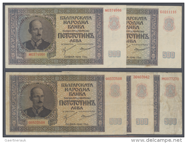 Bulgaria: Set With 9 Banknotes Containing 5 X 500 Leva 1942 And 4 X 1000 Leva 1942, P.60, 61 In Different Used... - Bulgaria