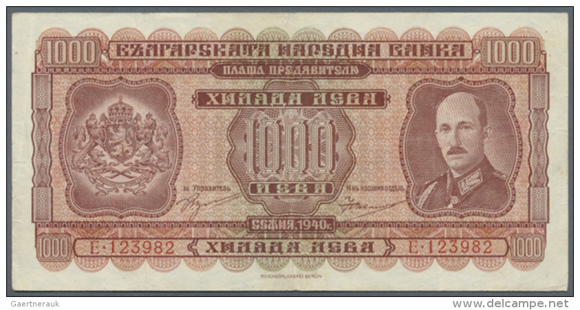 Bulgaria: 1000 Leva 1940 P. 59, With Center Fold, Handling In Paper And Light Horizontal Fold, No Holes Or Tears,... - Bulgaria