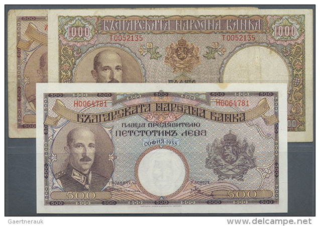 Bulgaria: Set With 3 Banknotes Containing 2 X 500 Leva 1938 And 1000 Leva 1938, P.55, 56. One Of The 500 Leva Notes... - Bulgaria